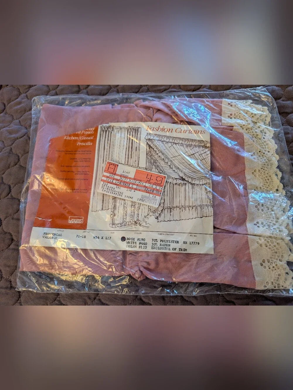 Vintage Montgomery Ward Rose Lace Valance NOS Cottagecore 54x17